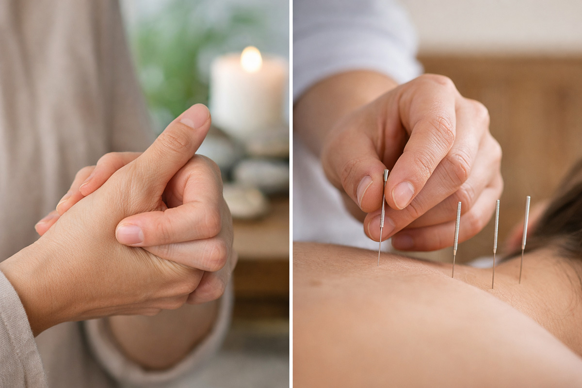 Vergleich von Akupressur mit Fingerdruck und Akupunktur mit Nadeln