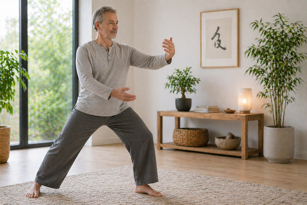 Mann übt Qigong – dein Einstieg in die Online-Qigong-Praxis