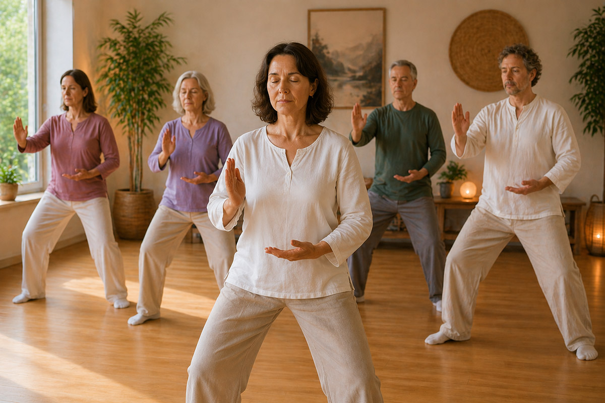 Gruppe übt Qigong gegen Stress – ruhige Bewegungen für mehr Gelassenheit im Alltag