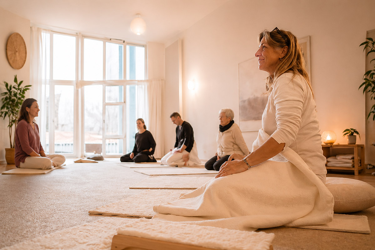 Teilnehmer sitzen im Qigong-Workshop in Remagen – ruhige Atmosphäre und persönliche Begleitung
