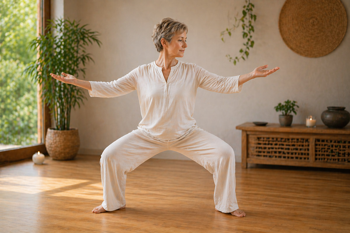Frau übt Rücken-Qigong – sanfte Bewegungen für Beweglichkeit und Entspannung